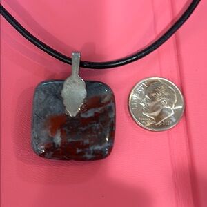 Elegant Silver and Black and blood jasper Pendant Necklace